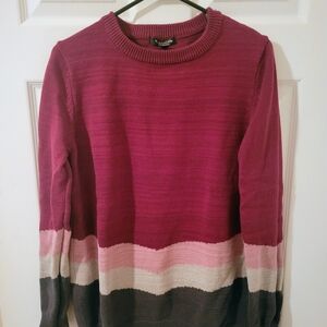 Fitted Crewneck Colorblock Sweater - Berry